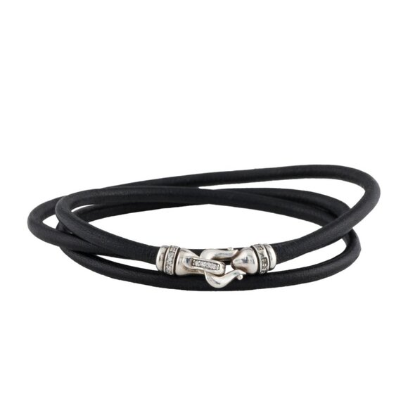 DAVID YURMAN DIAMOND STERLING SILVER 925 CABLE BUCKLE TRIPLE WRAP BRACELET - Picture 1 of 7